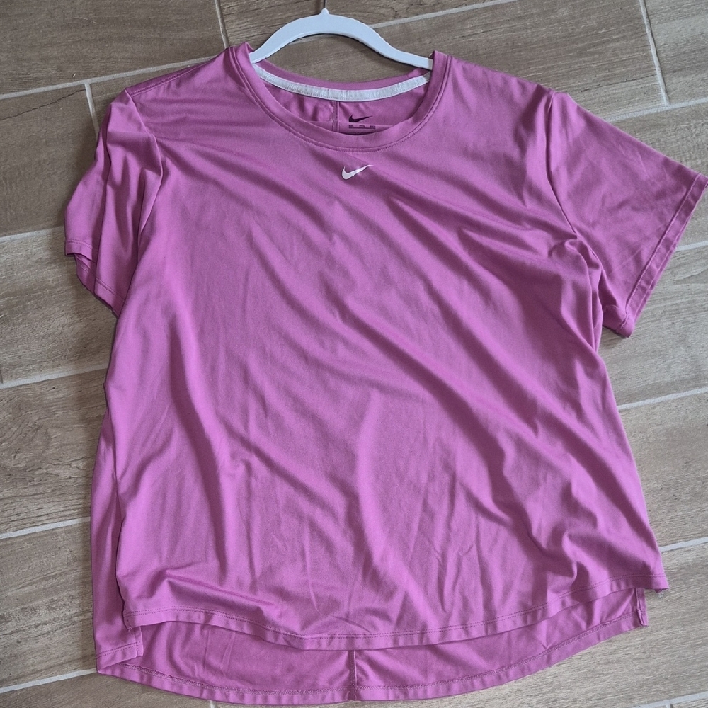 Nike Pink Short-Sleeve Active Tee with White Swoosh